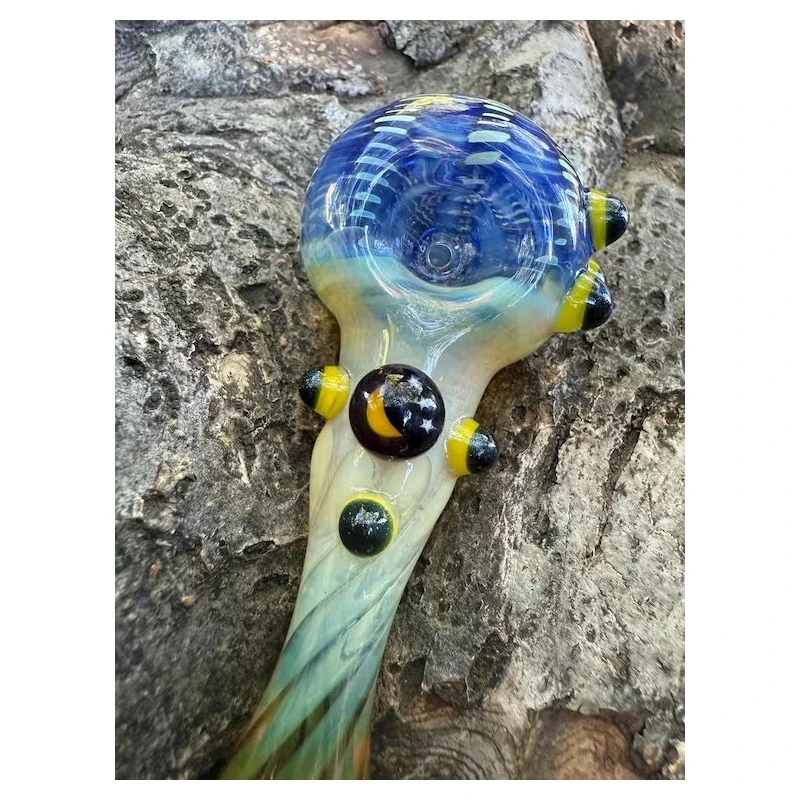Yellow Glass Hand Pipe with Blue Accents