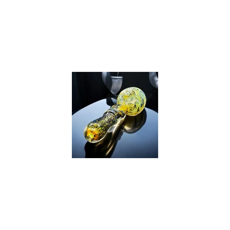 Yellow Swirl Glass Hand Pipe with Green Bead