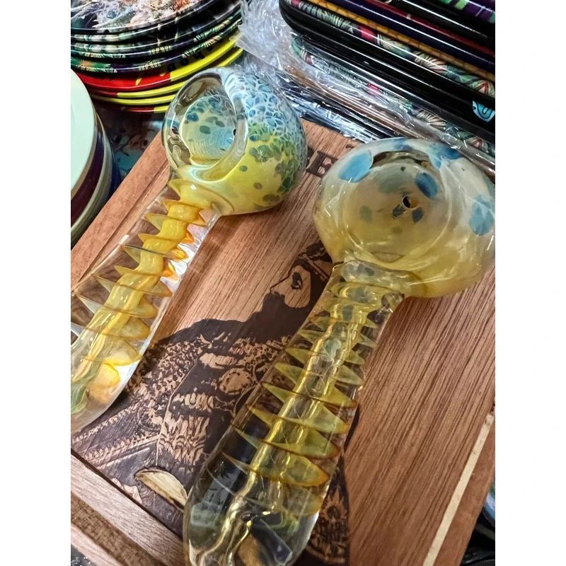 Yellow and Blue Swirl Glass Hand Pipe